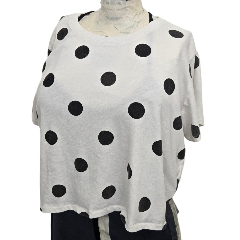 Abercrombie & Fitch T-Shirt M White Polka Dot Soft Crop Boxy Cotton Blend Crew